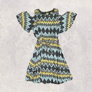 LOFT soft knit Aztec print tie waist cold shoulder short dress women’s S